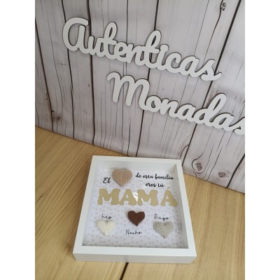 Cuadro Día de la Madre personalizado con corazones de crochet hechos a mano