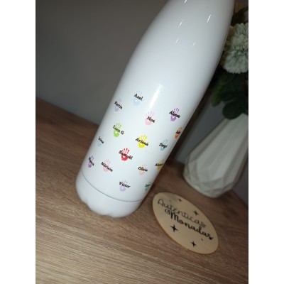 Botella Personalizada para Profesores con Huellas y Nombres  Regalo Fin de Curso
