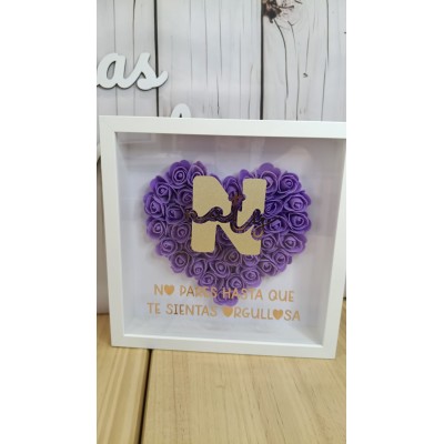 Cuadro Personalizado con Flores de Goma EVA y Frase Motivadora