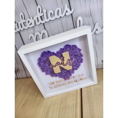 Cuadro Personalizado con Flores de Goma EVA y Frase Motivadora