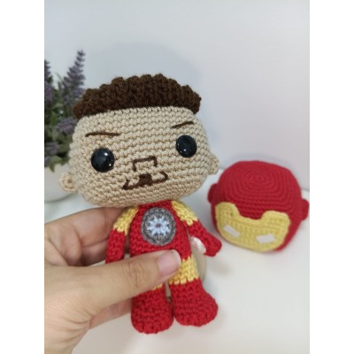 Iron Man Amigurumi de Crochet Estilo Funko | Cabeza y Casco Intercambiables | Hecho a Mano