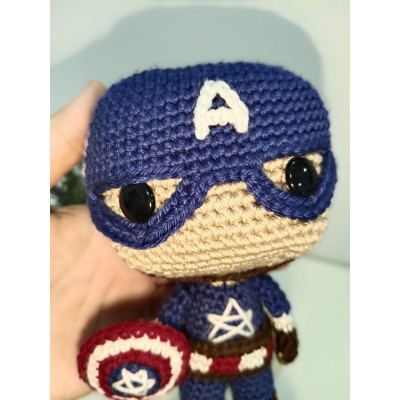 Capitán América Amigurumi de Crochet Estilo Funko  Hecho a Mano  Figura de 17 cm