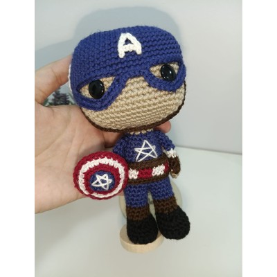 Capitán América Amigurumi de Crochet Estilo Funko  Hecho a Mano  Figura de 17 cm