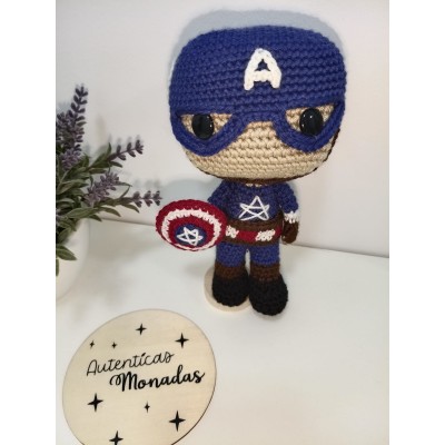 Capitán América Amigurumi de Crochet Estilo Funko  Hecho a Mano  Figura de 17 cm