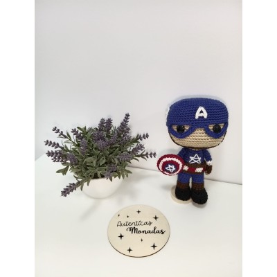 Capitán América Amigurumi de Crochet Estilo Funko  Hecho a Mano  Figura de 17 cm