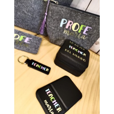 Pack personalizado “Teacher / Profesora” – Joyero, espejo y llavero