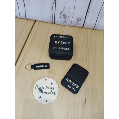 Pack personalizado “Teacher / Profesora” – Joyero, espejo y llavero
