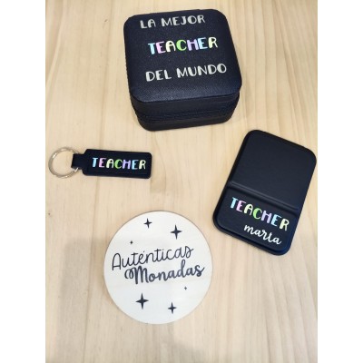 Pack personalizado “Teacher / Profesora” – Joyero, espejo y llavero