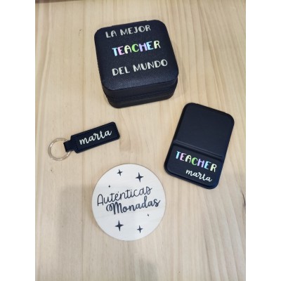 Pack personalizado “Teacher / Profesora” – Joyero, espejo y llavero