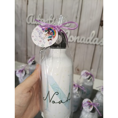 Botella de aluminio 400 ml personalizable con nombre e inicial – Regalo para bodas, bautizos y comuniones