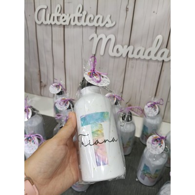 Botella de aluminio 400 ml personalizable con nombre e inicial – Regalo para bodas, bautizos y comuniones