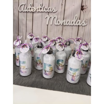 Botella de aluminio 400 ml personalizable con nombre e inicial – Regalo para bodas, bautizos y comuniones