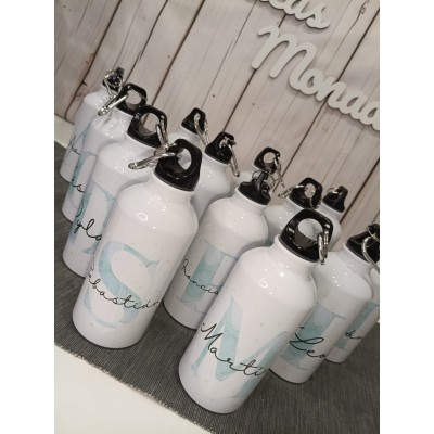 Botella de aluminio 400 ml personalizable con nombre e inicial – Regalo para bodas, bautizos y comuniones