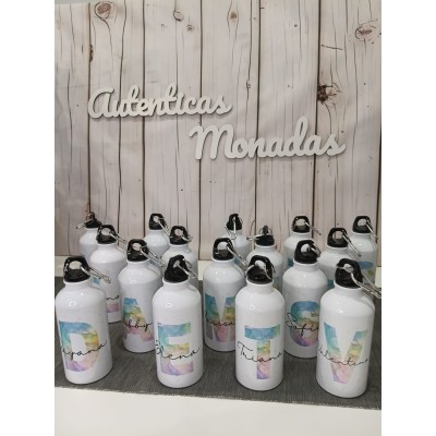 Botella de aluminio 400 ml personalizable con nombre e inicial – Regalo para bodas, bautizos y comuniones