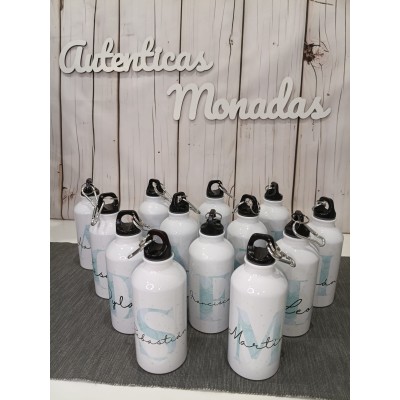 Botella de aluminio 400 ml personalizable con nombre e inicial – Regalo para bodas, bautizos y comuniones
