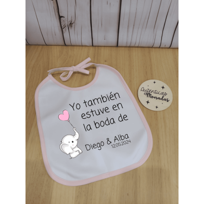 Babero bebé niña personalizado – “Yo también estuve en la boda de…”  Regalo original para bodas