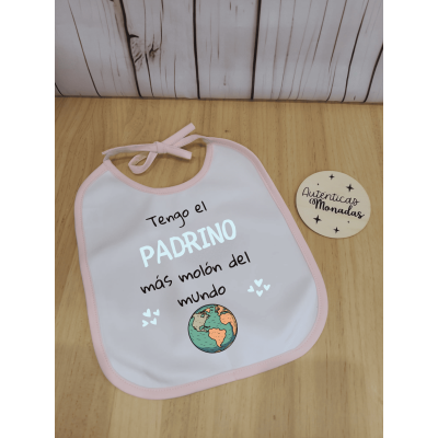 Babero bebé personalizado para niña – “Mi padrino es el más molón”