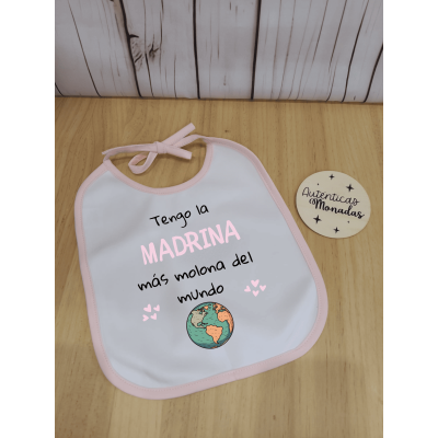 Babero bebé personalizado para niña – “Mi madrina es la más molona”  Regalo para madrina