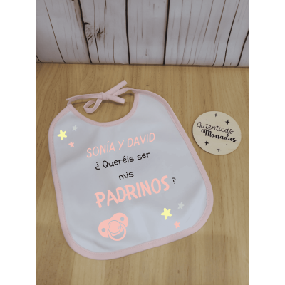 Babero bebé niña personalizado – “¿Quieres ser mi padrino madrina”  Regalo para pedir padrino o madrina
