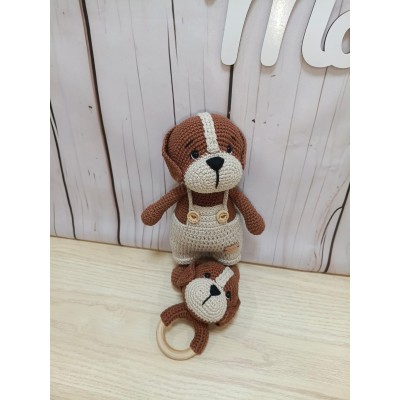 Pack Regalo Bebé Perro | Muñeco Amigurumi + Sonajero Mordedor de Perro de Crochet