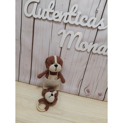 Pack Regalo Bebé Perro | Muñeco Amigurumi + Sonajero Mordedor de Perro de Crochet