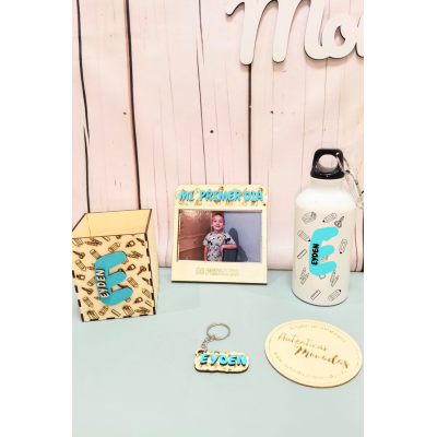 Pack Vuelta al Cole Personalizado  Portalápices + Llavero + Imán Mi Primer Día + Bidón