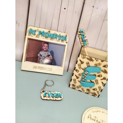 Pack Vuelta al Cole Personalizado  Portalápices + Lápiz + Portafotos + Llavero