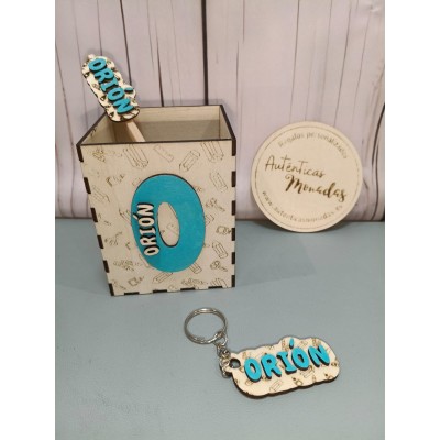Pack Vuelta al Cole Personalizado  Portalápices + Lápiz + Llavero Identificativo