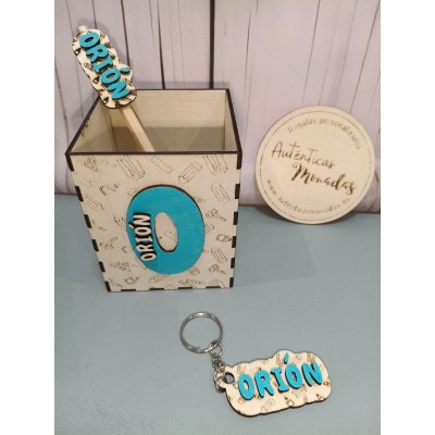 Pack Vuelta al Cole Personalizado  Portalápices + Lápiz + Llavero Identificativo
