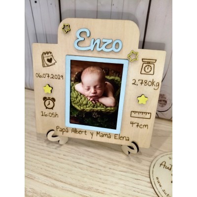 Cuadro Natalicio de Madera Personalizado con Pie y Caja Regalo