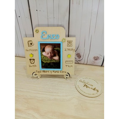 Cuadro Natalicio de Madera Personalizado con Pie y Caja Regalo